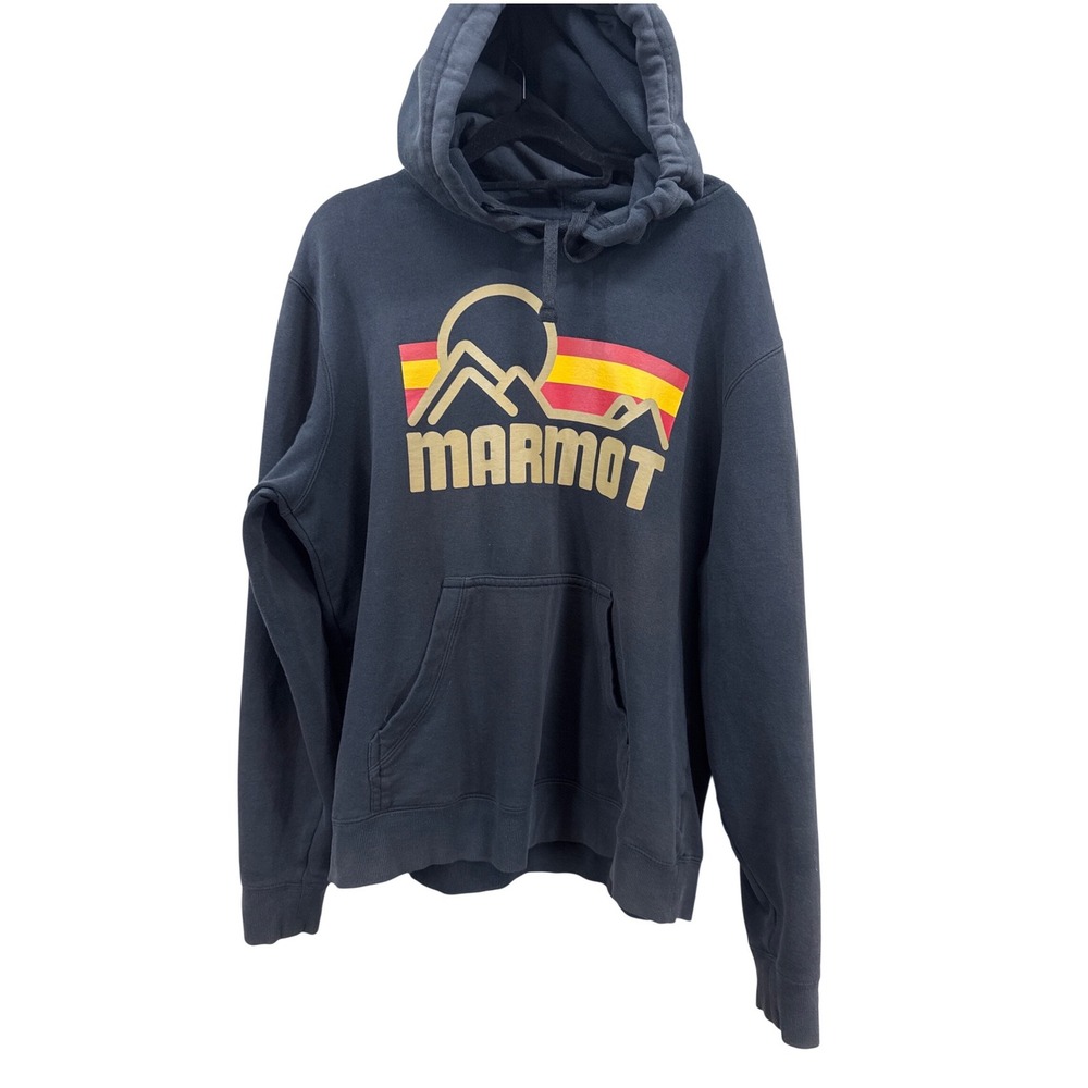 Marmot Mens Retro Mountain Graphic Pullover Hoodie Navy Blue XL